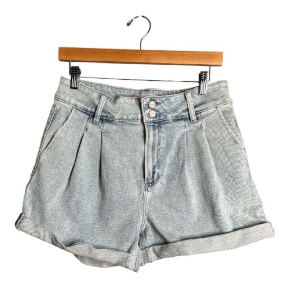 PAIGE High Waist Cuffed Denim Shorts Light Wash 29
